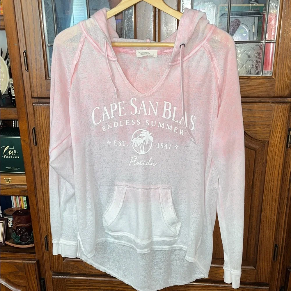 Ocean Drive Cape San Blas Florida Women's Pink Hoodie Sweatshirt Size Large